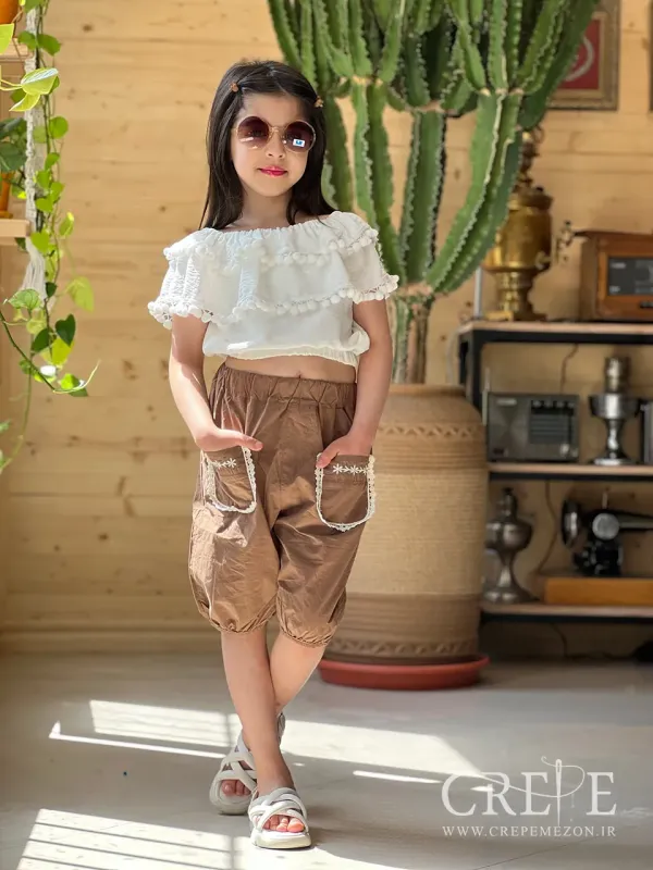 شلوارک کتان جیب گلدوزی